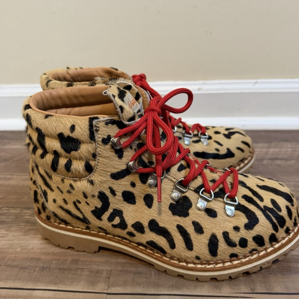 LA MONTELLIANA 1965 Boots Marlene SZ 40/9-9.5 Leopard Calf Hair Vibram Boho